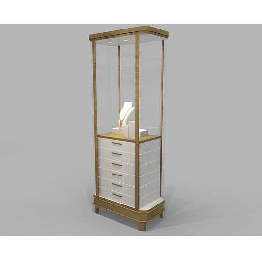 Tall jewelry display cabinet with storage cabinet and glass display case