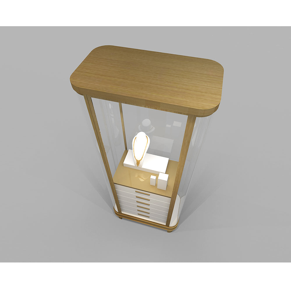 Tall jewelry display cabinet with storage cabinet and glass display case